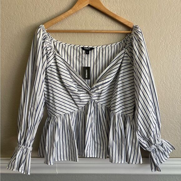 Express Striped Off The Shoulder Peplum Top Large - Picture 5 of 5